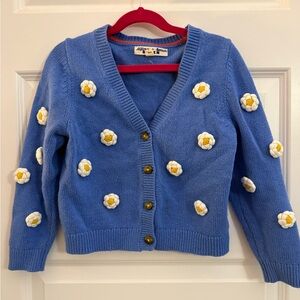 Mini Boden Blue Cardigan with Floral Accents